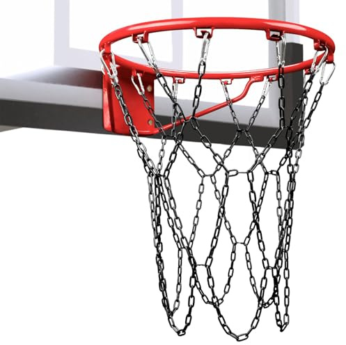 Black Basketball Net Heavy Duty Replacement,Carbon Steel Chain Basketball net, Anti-Rust Use Indoor Outdoor Standard 12 Loops Basketball Hoop，Black