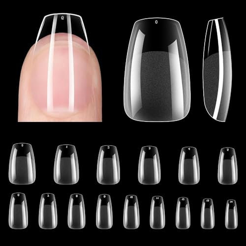 600pcs Capsule Americaine Ongle, Court Transparent Couverture Complète Nails, 12 Tailles Faux Ongles Press On, Kit Ongle Pose Américaine avec Boîte Transparente, pour Manucure DIY, Courts en Forme T