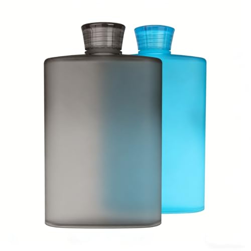 2 Pieces Plastic Hip Flask Leakproof for Schnapps Alcohol Pocket Drinkware Matte Blue and Matte Grey 13.5Oz