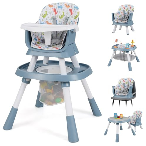 COSTWAY High Chairs for Babies and Toddlers, 16 in 1 Convertible Highchair/Table Chair Set/Building Block Table/Booster Seat with Removable Tray, Safety Harness (Blue)