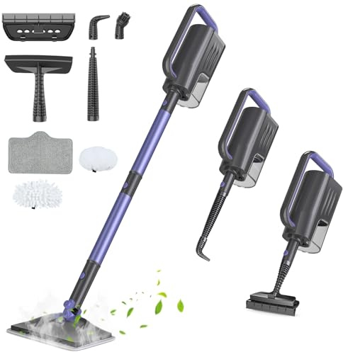 Gatlei Steam Mop Cleaner with Detachable Handheld Steamer, 6-in-1 Multi Accessories, Removable Water Tank, 23FT Power Cable, Lightweight, Steam Cleaner for sealed Hard Floors, Hardwood(Purple)