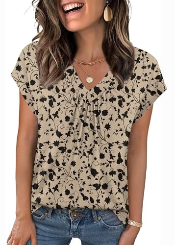 Zeagoo Womens Tops Short Sleeve Shirts Summer T-Shirts Floral Blouses Loose Fit Dressy Casual Cute Beach Vacation Outfits
