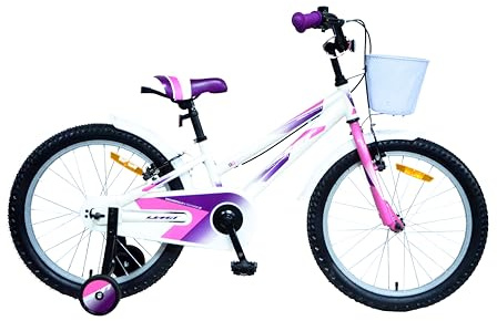 DEPORBIKES Vélo pour fille 16, 18, 20 pouces | Vélo pour fille de 5 à 10 ans + freins V-Break + roues stabilisatrices | Vélo sûr idéal pour filles (blanc/rose, 20 pouces)