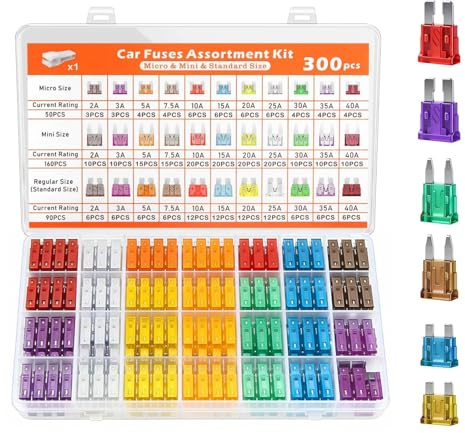 Juego de 300 fusibles mixtos para coche, con maletín de almacenamiento y extractor de fusibles, juego de fusibles planos para coches, caravanas, camiones, motocicletas