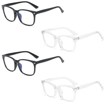 SJAUBKJOG 4 Pack Blue Light Glasses, Premium Durable Material Gaming Specs For Office And Home, Classic Blue Light Blocking Glasses Reducing Screen Eye Strain For Men And Women