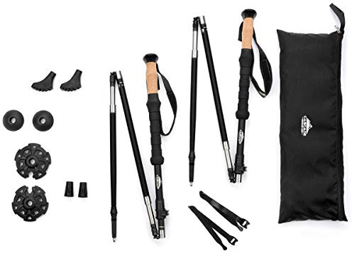 Cascade Mountain Tech Trekking Poles - Carbon Fiber Folding Walking Sticks with Quick Adjustable Locks, Black (Set of 2)