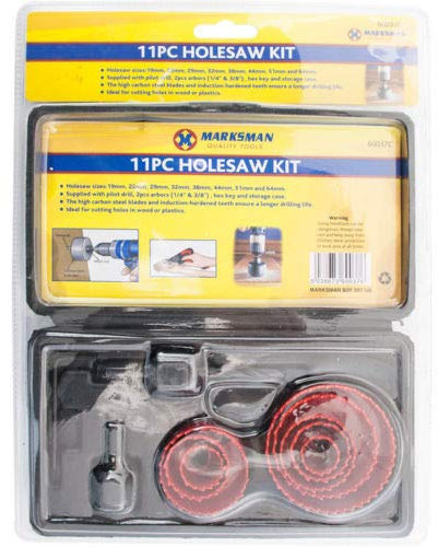 11Pc Holesaw Kit - Circular Hole Saw, Arbor Set | 19Mm 22Mm 29Mm 32Mm 38Mm 44Mm 51Mm 64Mm | Supplied With Pilot Drill, Hex Key & Storage Case, Multi Purpose