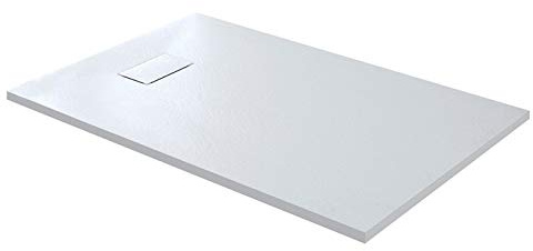 Piatto Doccia Spessore 2.6 Cm In Resina Effetto Pietra Stone Ardesia Antiscivolo Filopavimento Riducibile Indistruttibile Arredo Bagno Con Griglia Di Copertura 80 x 150 x 2.6 Cm Bianco