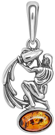 ANDANTE Premium Collection - Echter OSTSEE Bernstein Kettenanhänger in 925 Sterling Silber STERNZEICHEN ** Wassermann ** Zertifiziert - Gold des MEERES - Farbe COGNAC