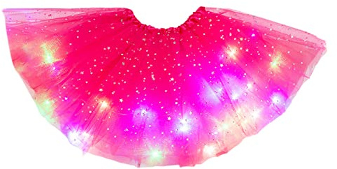 Faderr Girls Tutu Skirt with LED Lights Children Skirt Classic Kids Tulle Tutu Skirt for Birthday Party Holiday Party Dress Up Costume (Rose Red)