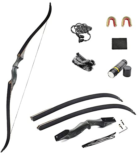 SHARROW 60 inch Archery Takedown Recurve Bow Handmade Wooden Riser Adult Hunting Bow 25-65lbs Longbow RH/LH for Outdoor Shooting (50lbs, Left Hand)
