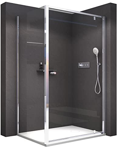 BERNSTEIN Duschkabine Eckdusche 80x80cm Duschabtrennung mit Drehtür NT604 FLEX 6 mm Nano Echtglas-Dusche Breite Türelement: 80cm Breite Glas feststehend: 80cm Profilfarbe: Schwarz matt