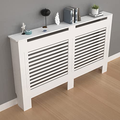 FATIVO radiateur Cache-radiateur haut en bois : hauteur intérieure 100 cm, étagère moderne épaisse en bois MDF à lattes horizontales