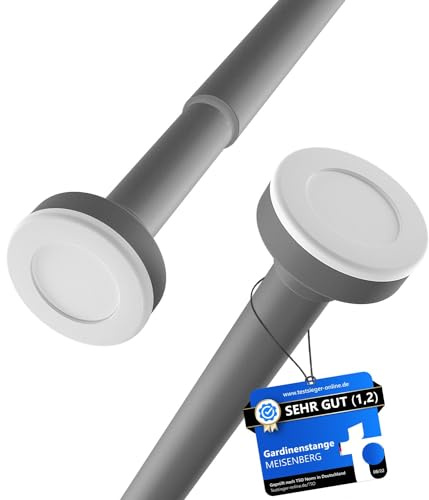 MEISENBERG Barra Cortina Ducha Sin Taladrar, Extensible 110-200 cm, Gris - Telescópica Ajustable de Tensión Sin Agujeros - Perfecta para Ducha, Armario, Puerta, Balcón - Ø25mm, Acero Inox