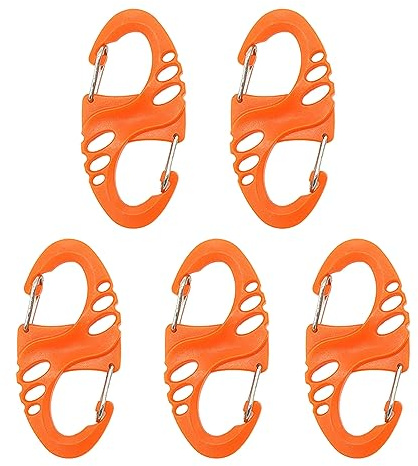 ohfruit Lot de 5 mini mousquetons de type S en acier et plastique léger pour escalade et randonnée - Design compact et portable - Orange