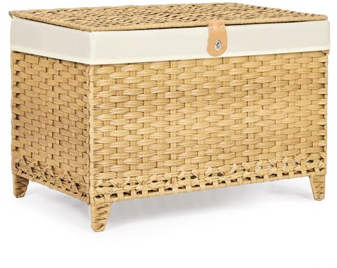 Honjourai Panier de rangement en osier avec couvercle, panier d'étagère en rotin avec sac de doublure amovible, bac de rangement de 160 L, coffre de rangement avec pieds surélevés, boîte de rangement