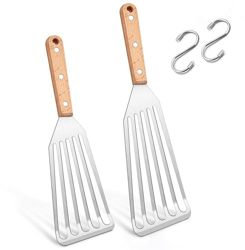 Joyfair Set di 2 spatole per barbecue, in acciaio inox, resistenti al calore, per cucina, arrosti, svolta, paletta per arrosti, paletta in metallo, adatta come regalo, facile da pulire