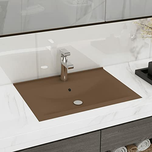 ZEYUAN Luxus-Waschbecken mit Hahnloch, Aufsatzwaschbecken, Waschtisch, Aufsatzwaschtisch, Wash Basin, Badmöbel, Bathroom Sink, Matt-Creme 60x46 cm Keramik