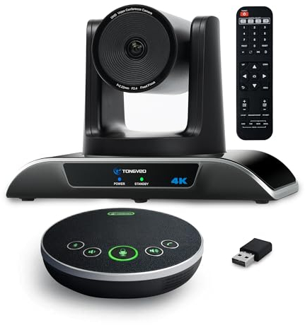 TONGVEO 4K AI Auto-Tracking 5X Digitalzoom USB3.0 124° Weitwinkel PTZ-Kamera und Freisprecheinrichtung für Zoom Teams und mehr (4K 5X PTZ-Kamera + Bluetooth-Mikrofon)