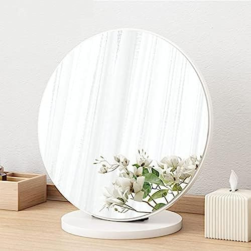 Tabletop Wooden Vanity Mirror, 90° Adjustable Round Dressing Table, High-Definition Portable Desk Mirror in White, 30cm