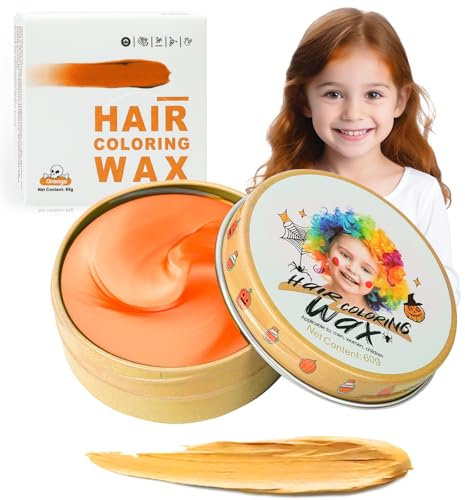 Temporary Hair Color Wax Orange for Kids, Washable Colored Hairstyle Dye Mud, Disposable Instant Styling Pomade for Girls Boys Youth, DIY Coloring Gel Cream for Women Men Cosplay Halloween Party
