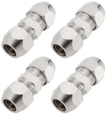 Create idea Lot de 4 Raccords à Compression en Cuivre de 8 Mm pour Tubes Droits Raccords à Compression pour Tuyaux Hydrauliques Tuyaux de Refroidissement Système de Carburant 8 X 34 Mm Argent