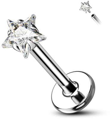 Agrewd Minimalist Star Forward Helix Piercing Jewellery G23 Titanium Cartilage Helix Tragus Conch Stud Earrings Prong Set Internally Threaded Flat Back Labret Medusa Piercing Jewellery