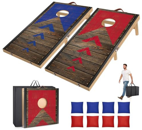 NZQXJXZ Cornhole Juego Plegable 90 x 60 cm para Exteriores con 8 Bolsas de Frijoles y Bolsa de Transporte para Patio, Césped, Playa, Juego de Camping al Aire Libre 2 en 1