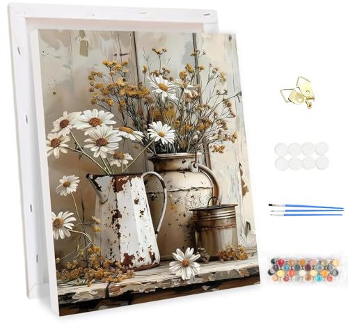 MEIYUDA Pintar por Numeros Adultos con Marco Granja, DIY Cuadro al óleo con Números para, Kit de Pintura al óleo Digital para Adultos de Lienzo, Decoración para el Hogar 30x40cm