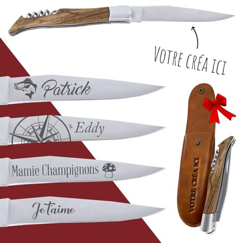lotdevin Couteau Personnalisé avec Tire Bouchon - Personnalisé avec Gravure pour Prénom, Message, Date - Homme (Héritage)