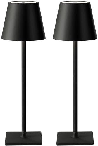 NEWSEE 2 Pack Rechargeable Cordless Table Lamp, Portable LED Desk Light Touch Lamp with 3-Color Dimming, 4000mAh Battery Operated, Waterproof Suitable for Outdoor, Garden, Restaurant, Camping (Black)