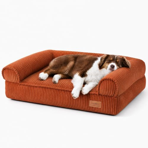FUKUMARU Panier Chiens Chats, Coussin Chien Dehoussable et Lavable, Lit pour Chien Grande Taille, Canapé Antidérapant pour Chiens et Chat 93 cm, Orange