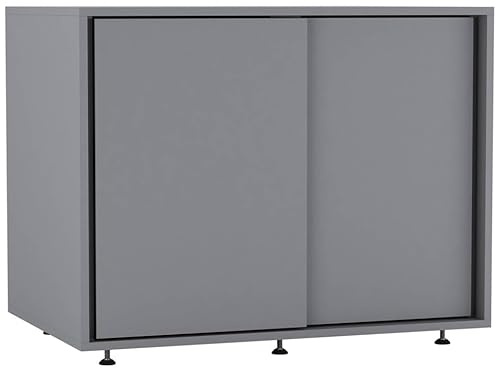 URBNLIVING Moderno armario corredizo de 2 puertas con patas ajustables, diseño que ahorra espacio para dormitorio, sala de estar u oficina, color gris
