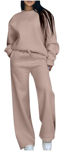 Tracksuit Womens Full Set Crew Neck Sweatshirts and Jogging Bottoms 2 Piece Outfits Autumn Winter Teenager Girls Track Suits Pullover Tops Elastic Pants Running Gym Activewear Lounge Wear Co Ord Sets