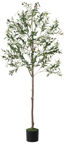 Olive Tree, 6FT Tall Faux Olive Tree with Lights Moss and Planter, Olive Trees Artificial Indoor with Realistic Wood Trunk and Lifelike Fruits, Fake Olive Tree for Home Office Living Room Decor