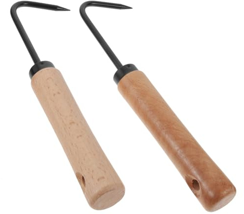HIAKDOFT Déracinateur Manuel Jardin Crochet Griffe, Outil de Désherbage 2 Pièces en Acier au Manganèse, Manche Bois Ergonomique, Aérateur de Sol pour Jardinage et Entretien Extérieur