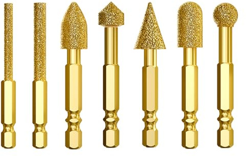 7Pcs Rotary File Brasato Diamanti Frese Incisione Bit con Gambo Esagonale per Molatura di Parti di Muffa e Finitura in Pietra Strumento di Incisione Vetro