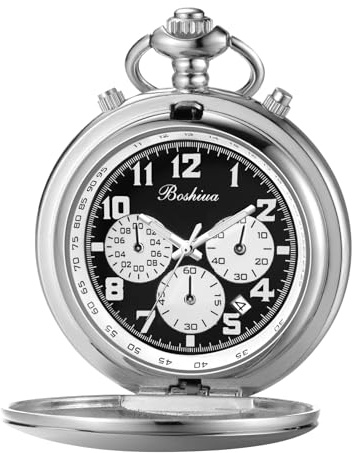 BOSHIYA Multifunctional Stopwatch Calendar Silver Gold Black Pocket Watch with Bracelet (Multifunctional Silver Luminous)