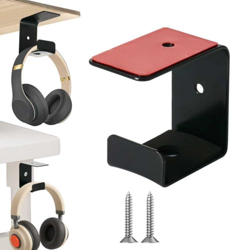 Hi-ERA Headphone Holder Under Desk, Aluminum Headset Mount with Strong Adhesive Tape & Rubber Pad - 2 Ways to Install for Office, Classroom
