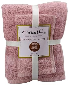 Ki Juego de Toallas de Baño Premium, 3 Piezas, Rosa Verde Azul Gris Beige, Rizo Americano, 450g/m², Toalla Baño 100x150cm, Lavabo 50x100cm, Tocador 30x50cm, Suave al Tacto, Uso Diario (Rosa)