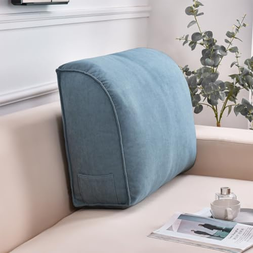 Almohada de cuña de apoyo lumbar extragruesa, cojín grande para la espalda para leer y relajarse, funda extraíble para cabecero de cama (azul, 70 x 45 x 20 cm)
