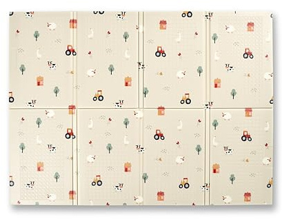 Nuby Foldable Reversible Baby Play Mat, 90 x 120 cm, 0M+, Farmyard | Waterproof Floormat, Easy to Clean with 2 Designs, Folds up for Easy Storage, Perfect for Fun Safe Baby & Toddler Play