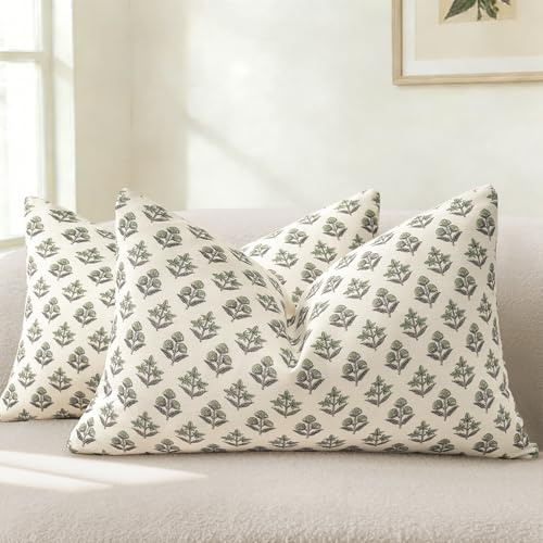 YCOLL Funda de Cojín Diseño Moderno Botánico Vintage 30x50 Set de 2 Fundas de Cojín Flores Cojín de Sofá Cojines Decorativos para Sofá Sillón Silla Cama Decoración del Hogar y Salón Verde Salvia