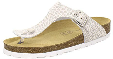 AFS-Schuhe 2107, modische Zehentrenner Damen Sandale aus Leder, Bequeme Pantoletten mit Fussbett Made in Germany (39 EU, beige-Crocco)