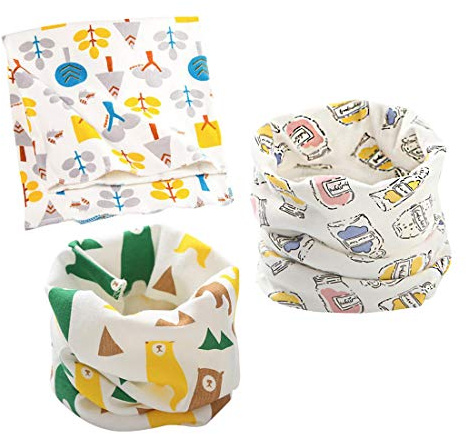 DEBAIJIA Bufanda Niños Calentadora De Cuello CollarDel Bebé O Ring PañUelo De Patrón AlgodóN De Anillo Redondo Bufandas 3pcs para0-8 años Niñas Viajar al aire libre el Otoño Invierno 40*20cm