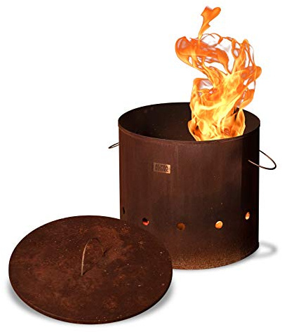 Alpha Stoke - Barril de Fuego Industrial Acero Corten y Acero Inoxidable - Tamaño L y XL jardín, terraza y balcón - Este Barril es más Duradero y Grande Que la mayoría de los pozos de Fuego