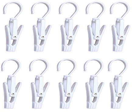Wenplus Super Strong Swivel Hanging Hooks - Laundry & Curtain Clips, Clothes Pins - Beach Towel Clips, 4.3-inch, White (10-pack)