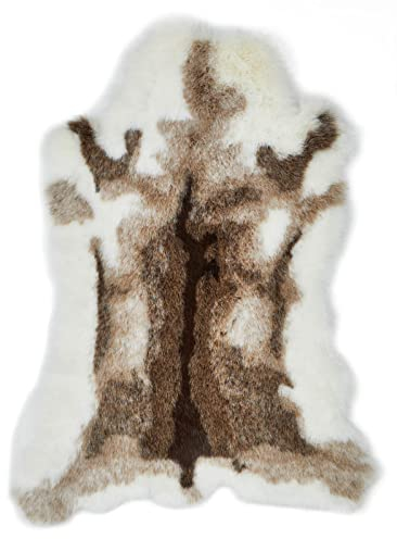 andiamo Kunstfell Rentier Teppich Schlafzimmer - weiches Rentier Fellimitat als Wohnzimmerteppich - Fellteppich Bettvorleger Schlafzimmer weiß-braun 90 x 115 cm