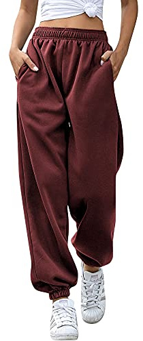 Love My Fashions Women's Plain Gym Sport Jogger Sweatpants & Winters Joggers Pockets Pants and Baggy Elastic Waist Trousers for Casual Hip Hop, Gym and Jogging Wine