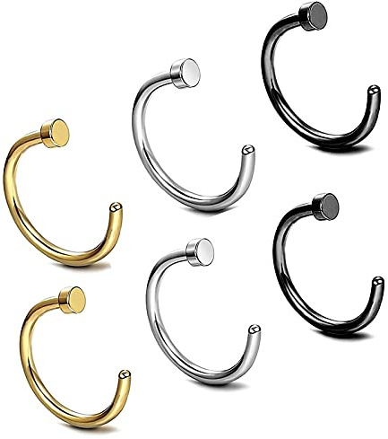 Zeayebsr 6 Pièces Nez Bague À Lèvres Piercing Corps, Goujons Septum en Acier Inoxydable Fer à Cheval Hoop Stud Anneaux pour Sourcils d'Oreille Tragus Lip 3 Couleurs (8mm10mm)